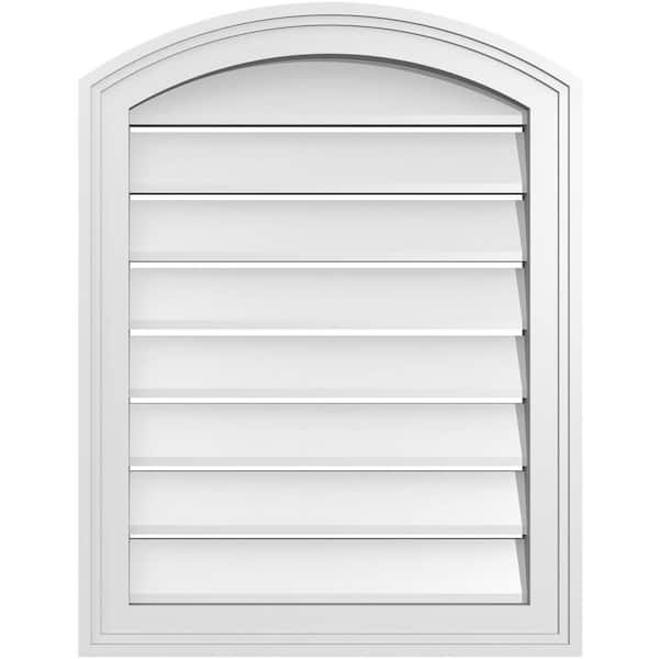 Ekena Millwork 20 in. x 24 in. Arch Top Surface Mount PVC Gable Vent: Decorative with Brickmould Frame