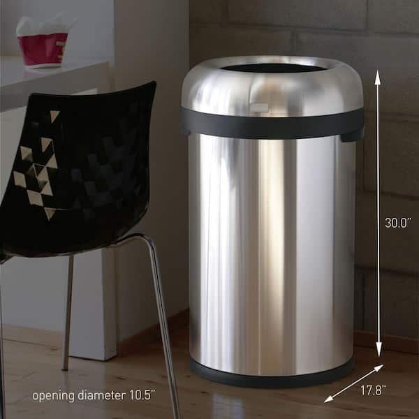 simplehuman 80L Round Open Top Commercial Trash Can, Brushed