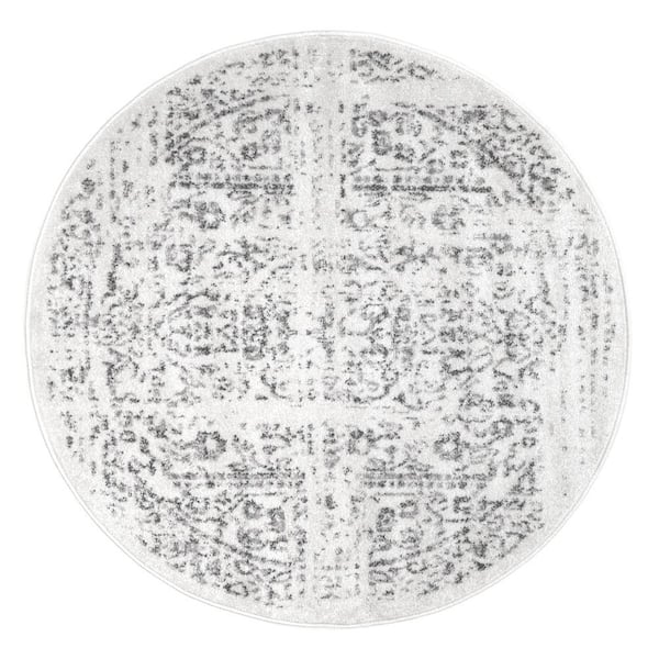 Arlena Distressed Persian Medallion 5 ft. Gray Indoor Round Rug