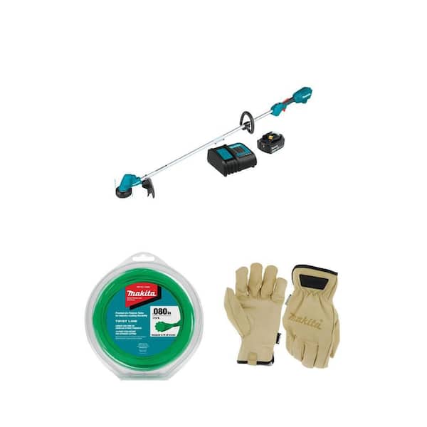 LXT 18V Brushless Cordless String Trimmer Kit, 0.080 in. x 175 ft. Trimmer Line, and Leather Work Gloves (Large) Combo