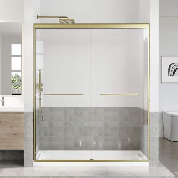 56-60 in. W x 72 in. H Sliding Framed Shower Door in Brushed Gold with 1/4 in. (6 mm) Tempered Clear Glass