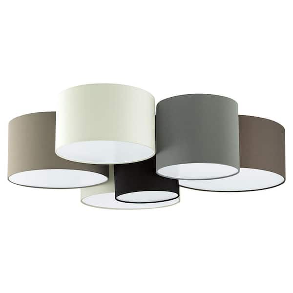 Eglo Pastore 33.15 in. W x 9.41 in. H 6-Light Flush Mount with White, Black, Taupe, Grey, and Cappuccino Fabric Drum Shades