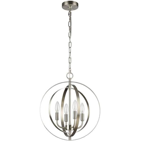 Clihome 4-Light Brushed Nickel Globe Hanging Pendant Lighting