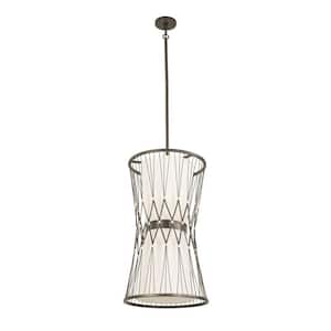 Joliet 16 in. W x 28 in. H 6-Light Brown Rumba Pendant Light with Off White Fabric Shade