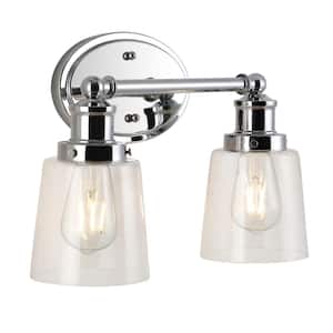Beverly 15 in. 2-Light Iron/Seeded Glass Classic Cottage LED Chrome Vanity Light
