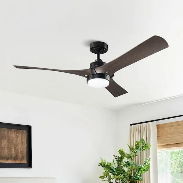 52 in. Indoor Black Downrod Mount Ceiling Fan with LED Light and Remote Control
