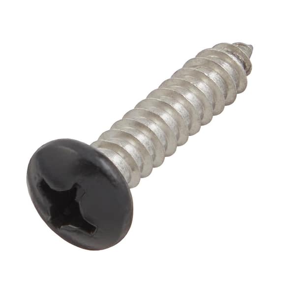 #12 x 1 in. Black Stainless Steel Phillips Pan Head Standard Sheet Metal Screw (10-Pack)