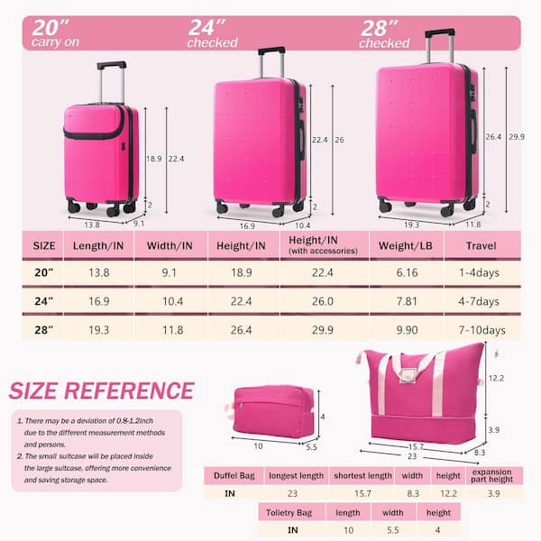 Merax 5 Bags 5-Piece Pink Expandable ABS Luggage Set with Duffel