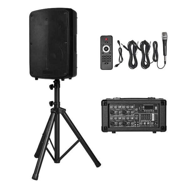 Professional PA System 800-Watt Powered Sound System Set 6 Channel Mixer Dual Speakers Remote Control for DJs Events