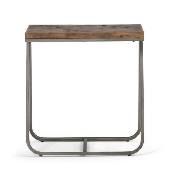 Simpli Home Hailey Solid Aged Elm Wood and Metal 14 in. Wide Modern Industrial Narrow End Table in Distressed Java Brown Wood Inlay