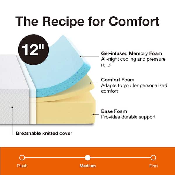 King Medium Cooling Memory Foam 12 in. Bed-in-a-Box Mattress