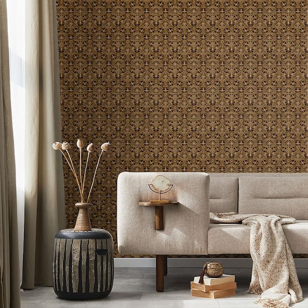 Rattan Lattice Pecan Vinyl Peel and Stick Wallpaper Roll (Covers 30.75 sq. ft.)