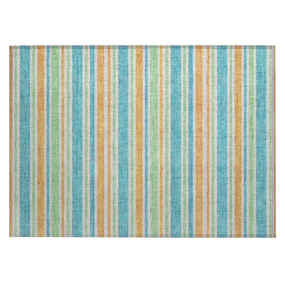 Teal 2 ft. x 3 ft. Woven Striped Polyester Rectangle Indoor/Outdoor Area Rug price history on PriceWatchPro