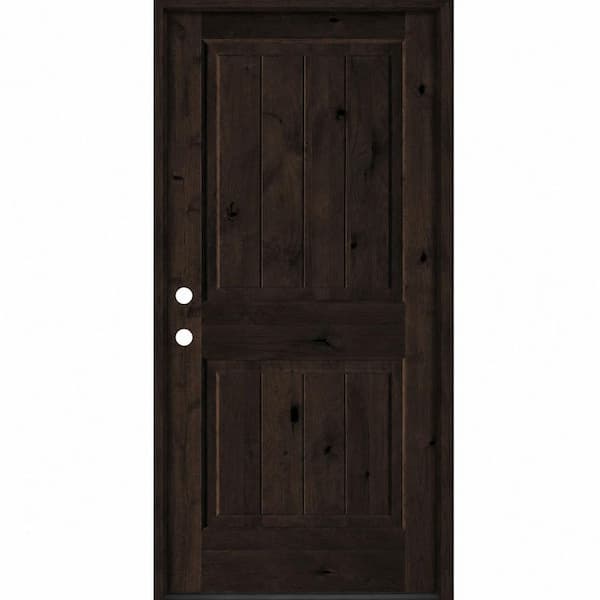 42 in. x 80 in. Knotty Alder Right-Hand/Inswing Square Top VG BEHR True Black Stain Exterior Wood Prehung Front Door
