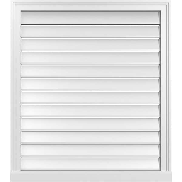 Ekena Millwork 32 in. x 36 in. Vertical Surface Mount PVC Gable Vent: Functional with Brickmould Sill Frame