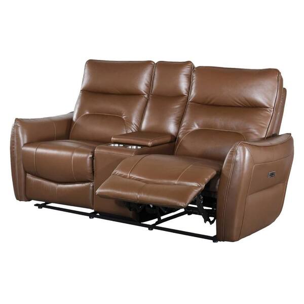 Benjara Teren 62.5 in. Solid Print Leather 2-Seater Power