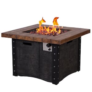 50000 BTU 34.5 in. Magnesium Oxide Outdoor Gas Fire Pit Faux Woodgrain Table Top Fire Pit Table with Weather Cover