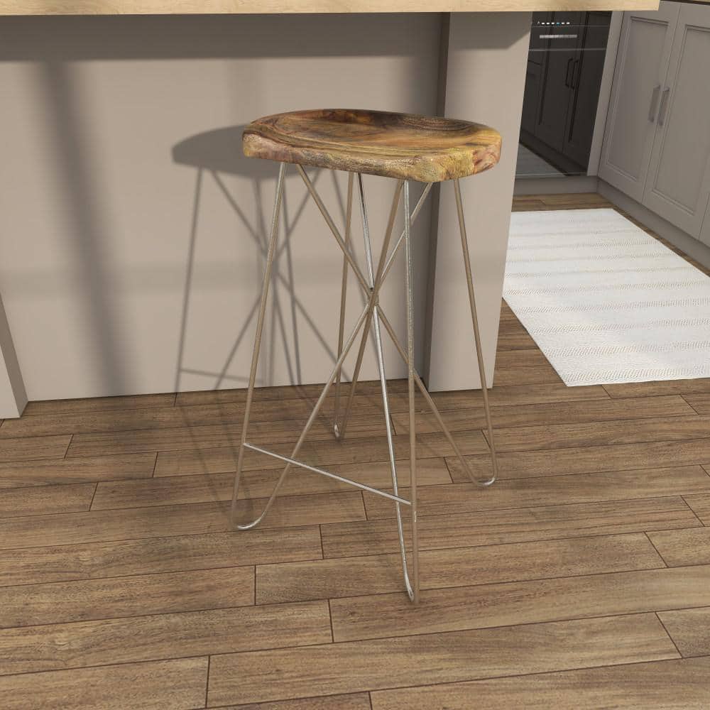 Adjustable Saddle-Style 30" Bar Stool in Brown Wood and Acrylic