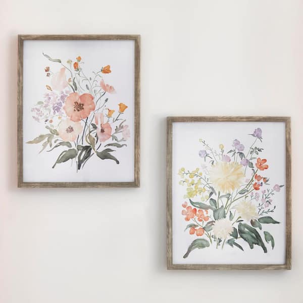 StyleWell Kids Watercolor Floral Framed Wall Art (Set of 2) (17 in. W x 21 in. H)