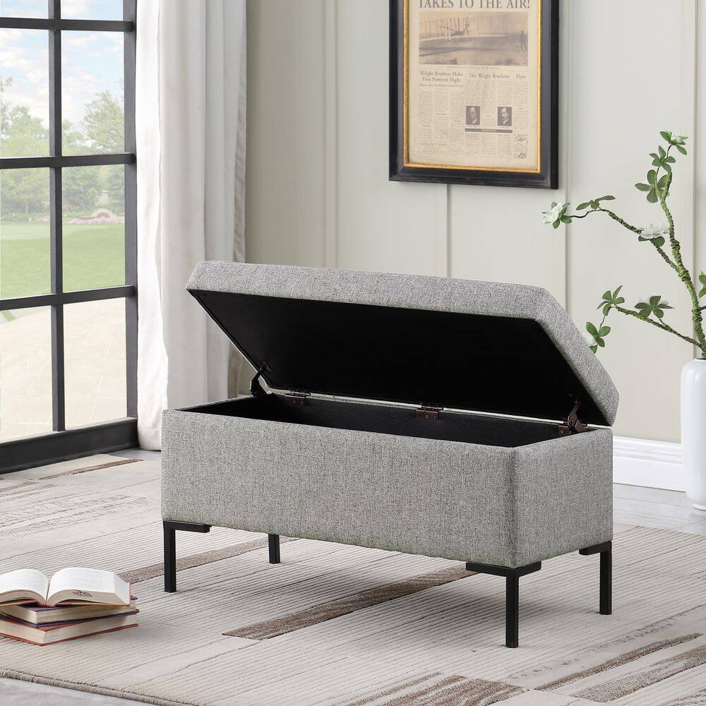 Gray Woven Medium Storage Bench with Black Metal Legs