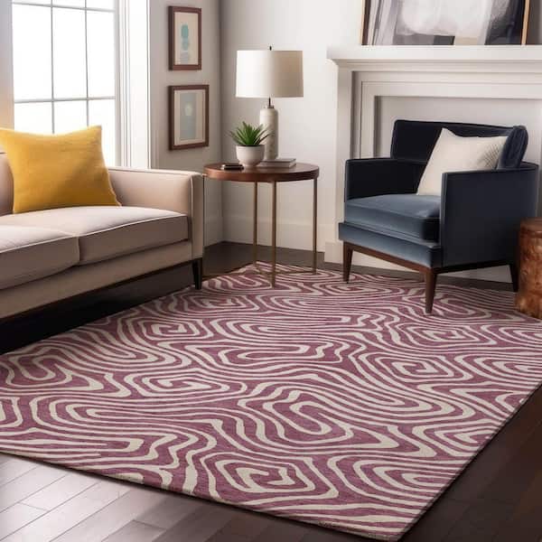 Mayfield Premium Machine Washable Abstract AMF1020 Plum 5 ft. x 7 ft. 6 in. Area Rug