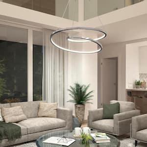 Salto 26-Watt 1 Light Chrome Modern 3 CCT Integrated LED Pendant Light Fixture for Dining Room or Kitchen