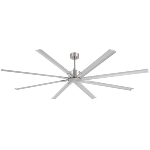 HINNIXY 96 in. Integrated LED Indoor/Outdoor Brushed Nickel DC Motor Industrial Ceiling Fan with Light and Remote Control