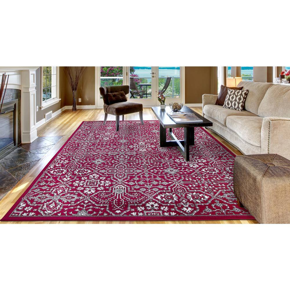 Athens Red and Gray Synthetic 8' x 10' Area Rug