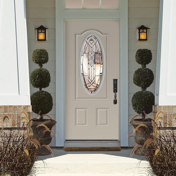 Chatham 3/4 Oval Lite Primed Steel Prehung Front Door with Brickmold