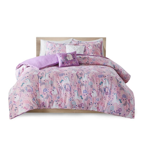 URBAN HABITAT KIDS Ella 4-Piece Pink Twin Unicorn Cotton Duvet Cover Set