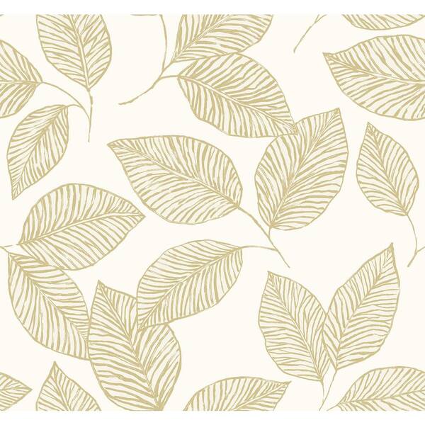 CASA MIA Stylized Foliage Metallic White and Gold Paper Non-Pasted Paste Sheet Wet Removable Wallpaper Roll (Cover 60.75 sq. ft.)