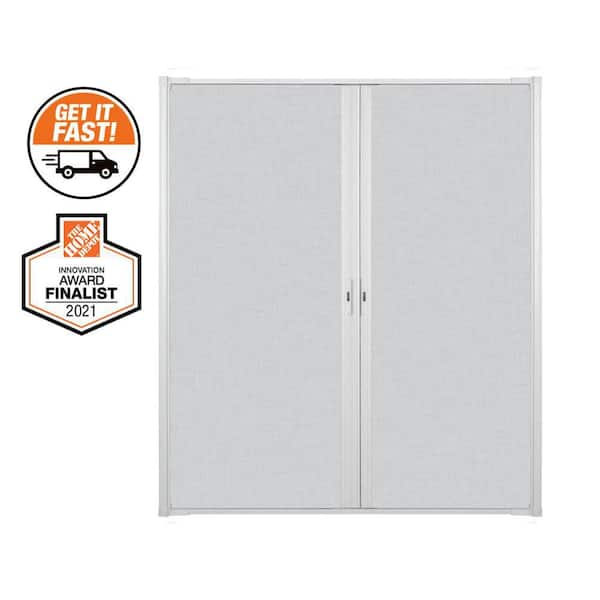 72 in. x 80 in. LuminAire White for Double Entry Door 68 in.-72 in. Universal Handed Aluminum Retractable Screen Door
