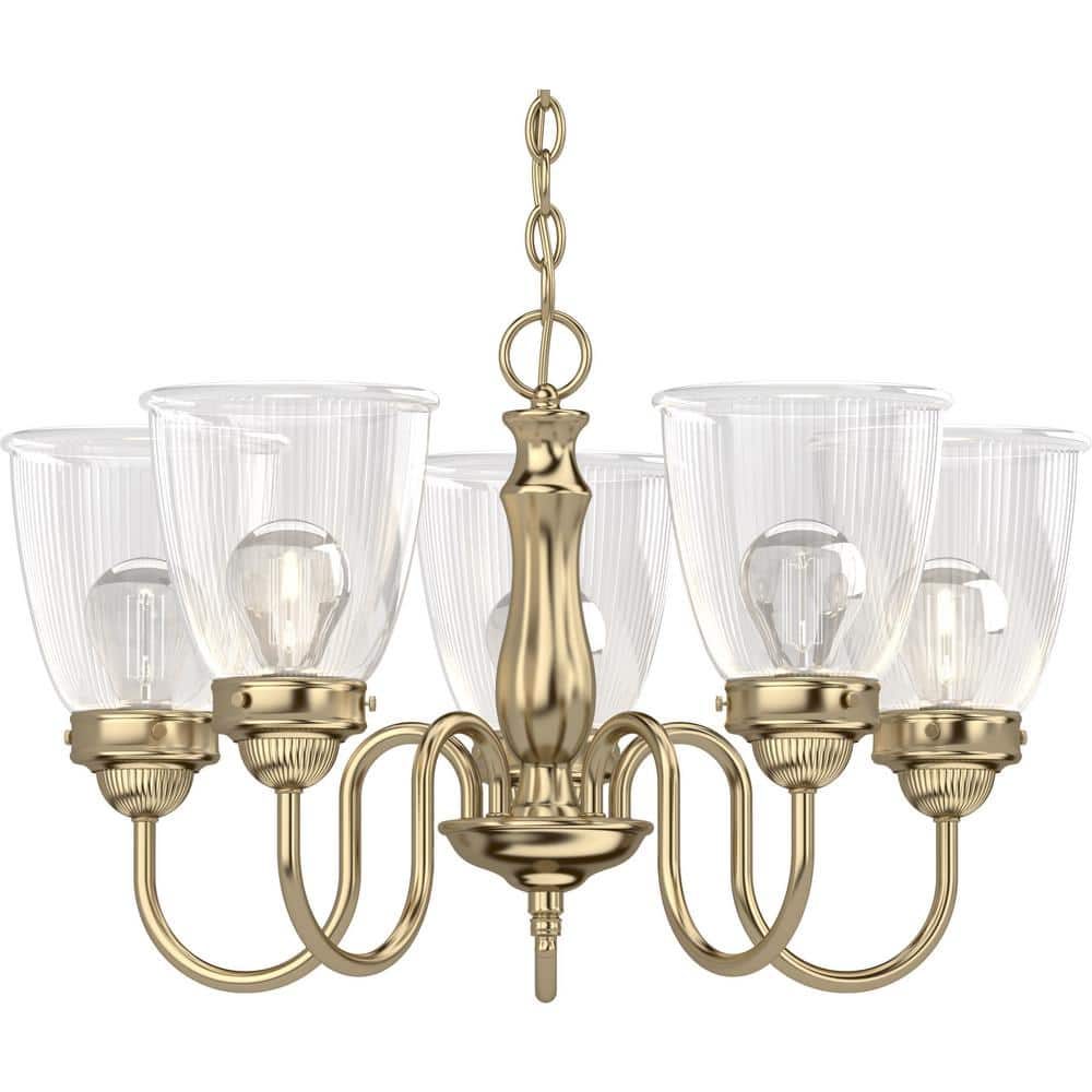 Hampton Bay Nelwyn 25 in. 4-Light Vintage Brass Chandelier with