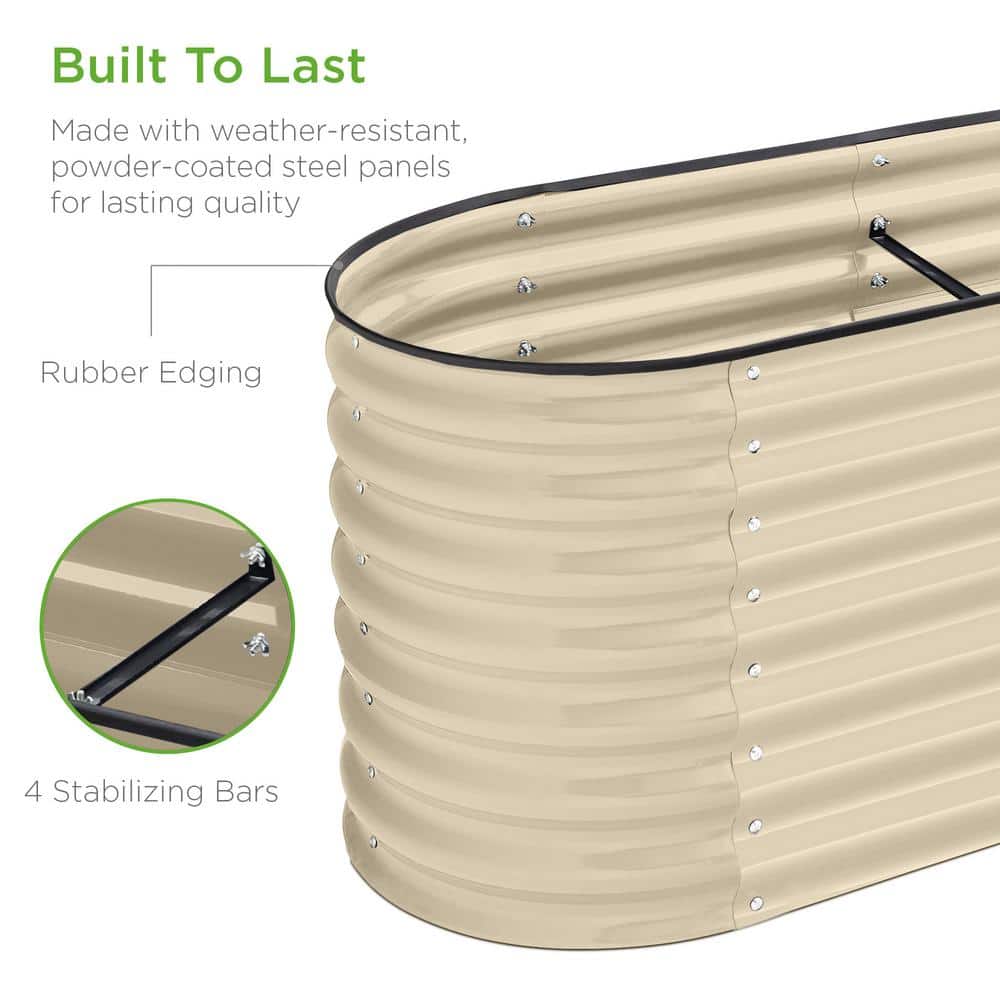 Beige 8ft Oval Steel Raised Garden Bed Planter Box
