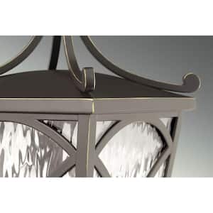 Cadence Collection 3-Light Oil Rubbed Bronze Clear Water Seeded Glass Luxe Outdoor Hanging Lantern Light