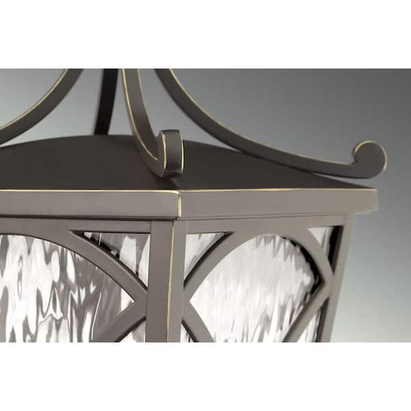 Cadence Collection 3-Light Oil Rubbed Bronze Clear Water Seeded Glass Luxe Outdoor Hanging Lantern Light