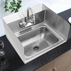 17 in. Wall Mount Stainless Steel 1-Compartment Commercial Hand Wash Sink with Built-In Backsplash and Faucet