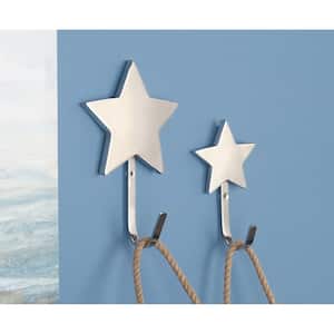 Silver Stainless Steel Star Wall Hooks (Set of 2)