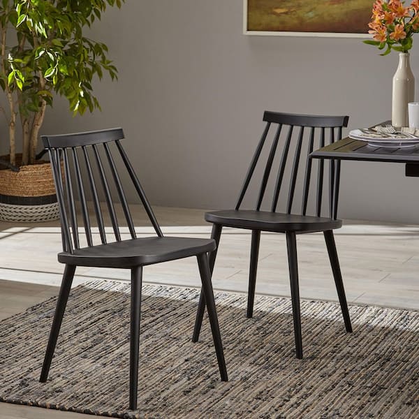 Farmhouse Black Spindle Back Dining Room Chair Kitchen Chairs with Polypropylene Frame (Set of 2)