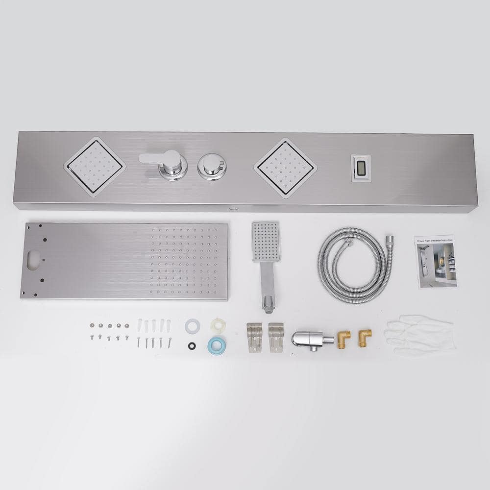 52'' Nickel Chrome Rainfall Shower Panel System with Body Jets