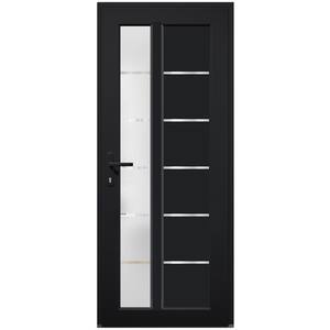 8088 30 in. x 80 in. Right-hand/Inswing Frosted Glass Matte Black Metal-Plastic Steel Prehung Front Door with Hardware