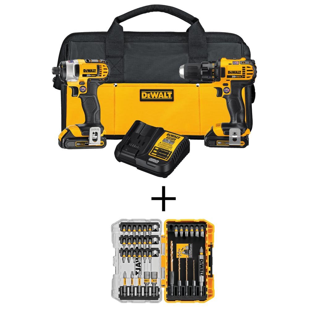 20V Cordless Drill/Impact 2 Tool Combo Kit, MAXFIT Screwdriving Set (35 Piece), and (2) 20V 1.5Ah Batteries