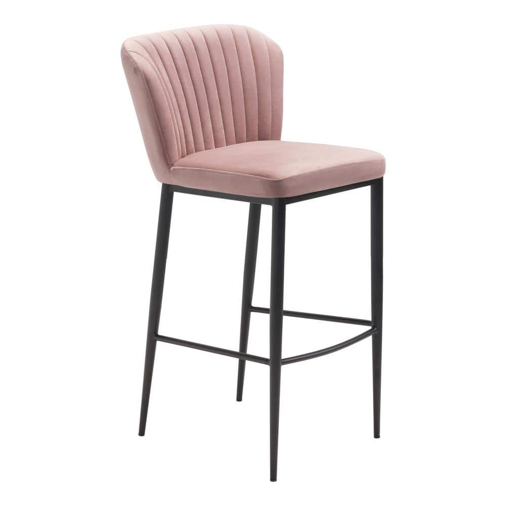 Zuo Tolivere 413 In Pink Velvet Bar Chair Set Of 2 101175 The Home Depot