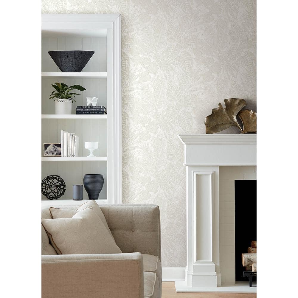 Brentwood Off-White Palm Leaves Grasscloth Wallpaper