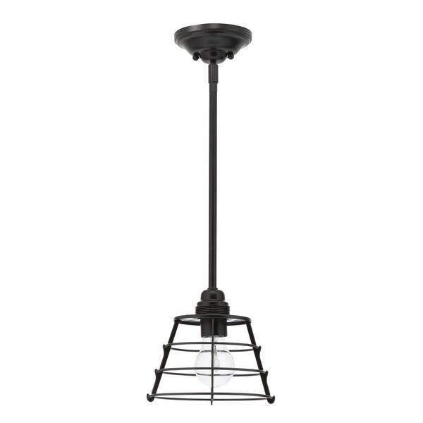 Generation Lighting Urban Renewal 7.5 in. W 1-Light Dark Bronze Industrial Cage Round Mini Pendant