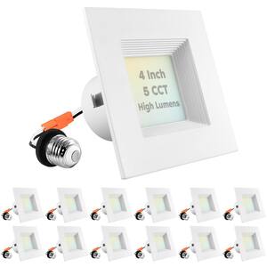 4 in. 14W=75W Square LED Can Lights 5-Color Selectable Remodel Integrated LED Recessed Light Kit Baffle Trim (12-Pack)