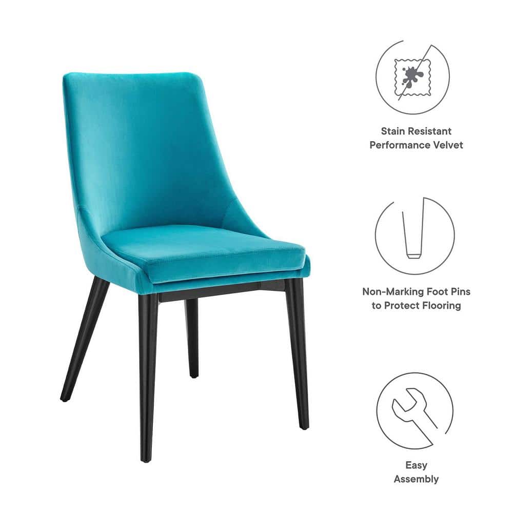 Blue Velvet Upholstered Dining Chairs with Black Wood Legs, Set of 2