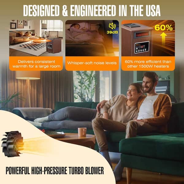 Dr Infrared Heater - Electric Infrared Dual Heating System Space Heater with Humidifier, Oscillation Fan, and Remote Control in Walnut