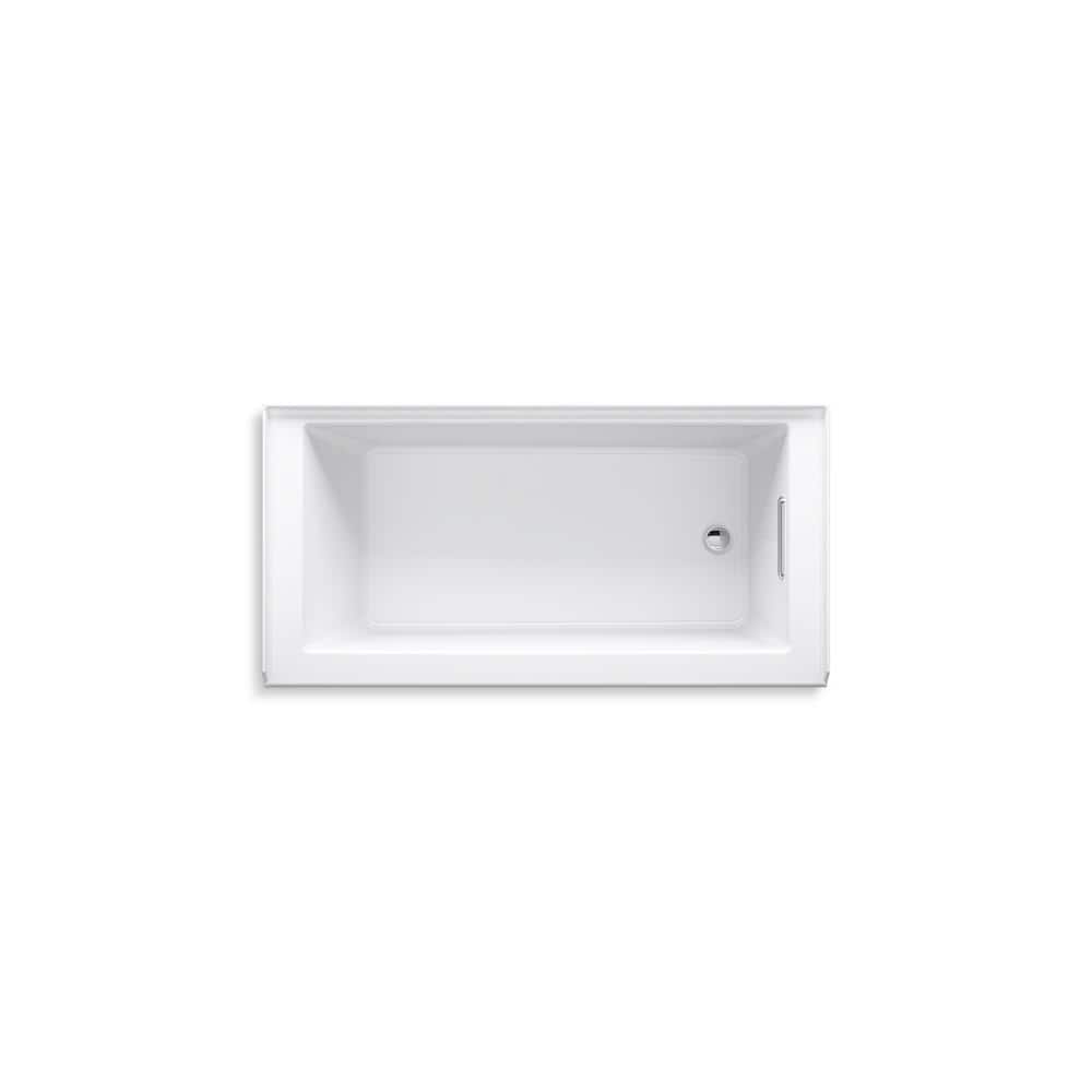 White Acrylic 60" Rectangular Alcove Soaking Bathtub with Slotted Overflow
