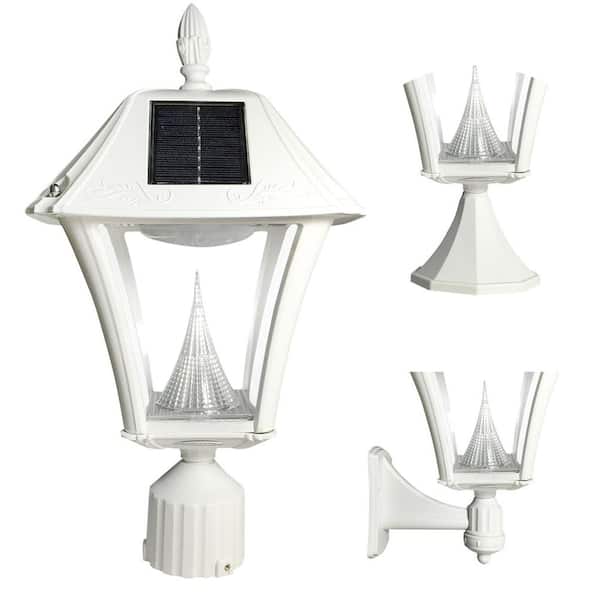 GAMA SONIC Baytown II White LED Outdoor Resin Solar Post/Wall Light with Warm